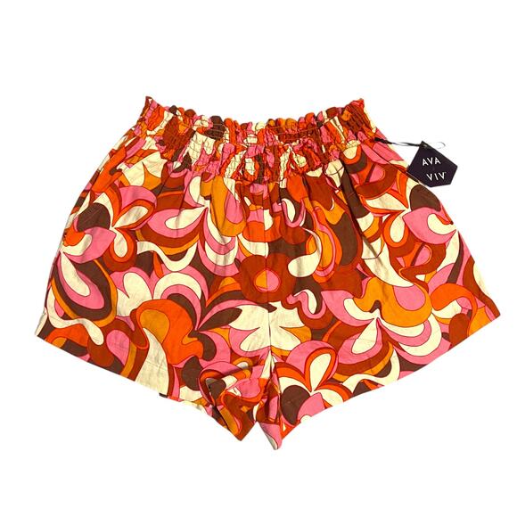 Ava & Viv Linen Blend Floral Stretch High Waist Shorts Pink Orange Plus Size 1X - Picture 1 of 10